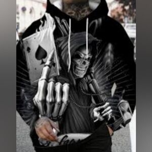 Skull Ace Of Spades Grim Reaper Graphic Hoodie - Black Size 2XL